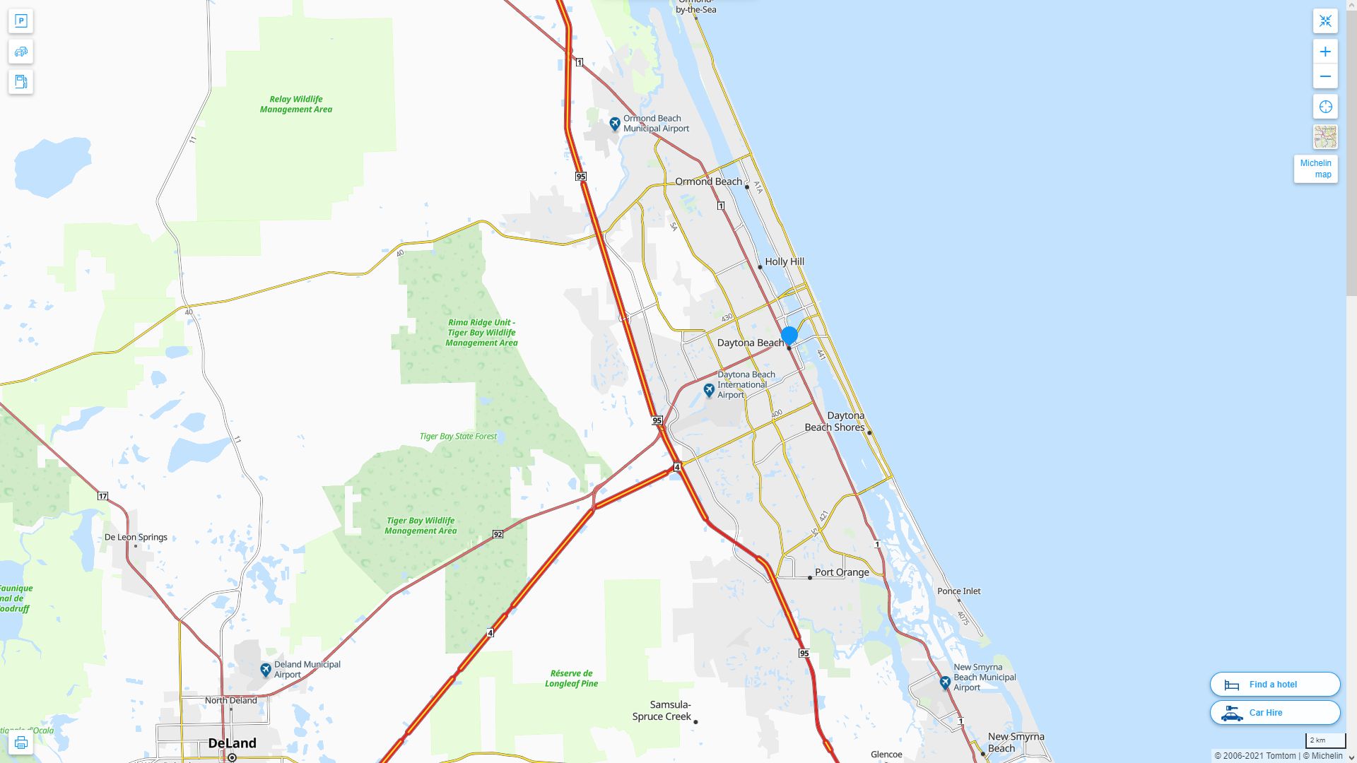 Daytona Beach Florida Highway and Road Map